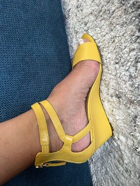 Nine West Bright Yellow Ankle-Strap Wedge Sandals